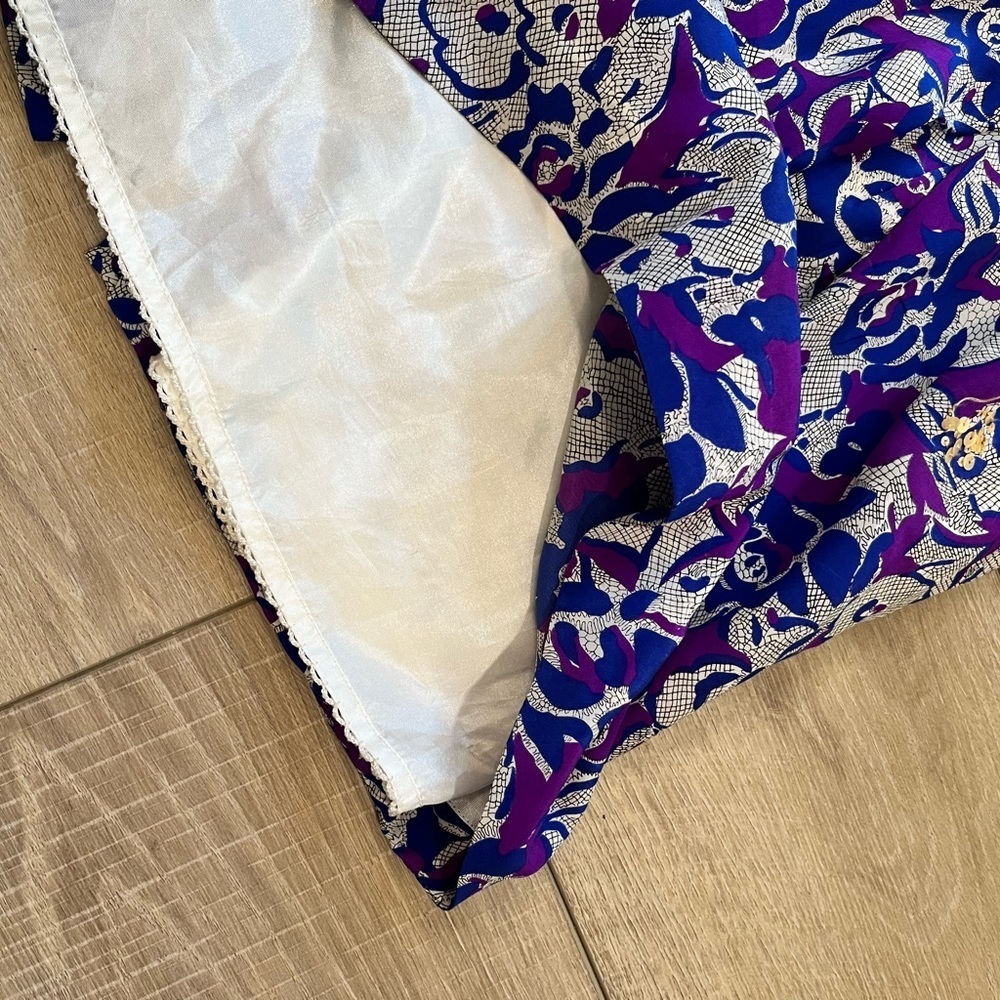 ANTHROPOLOGIE Fei blue and purple floral silk skirt with sequin detail size 0 - Picture 5 of 12